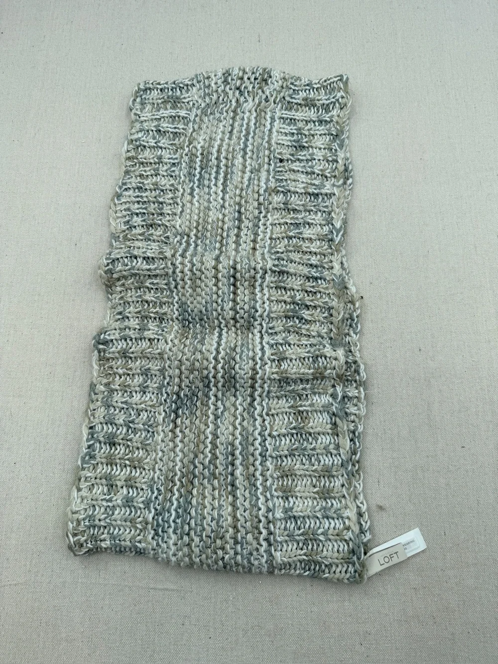 LOFT Neutral Multicolor Braided Knit Scarf - Cream, Gray, Green